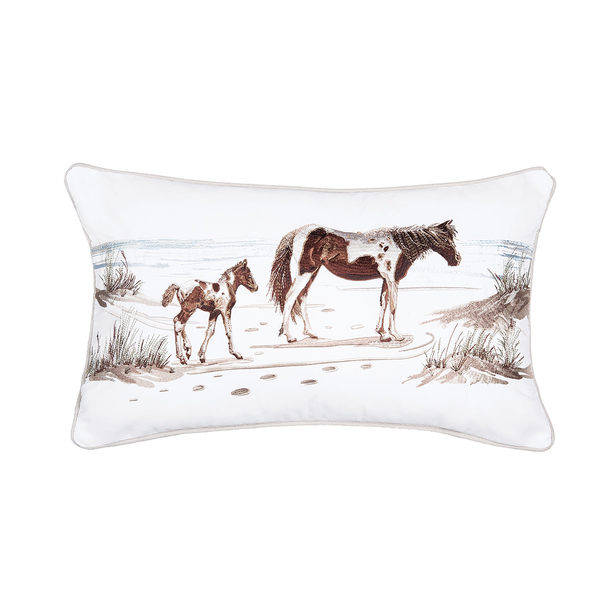 Beach Ponies Mare and Foal Indoor Outdoor Lumbar Pillow