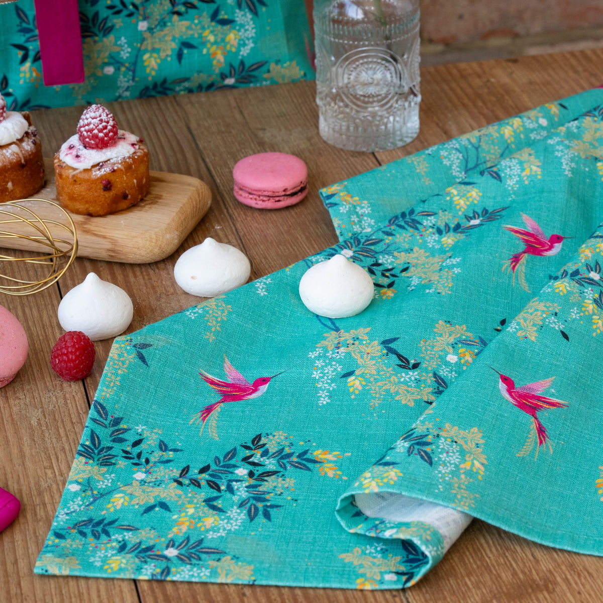 A chelsea teal screen printed towel.