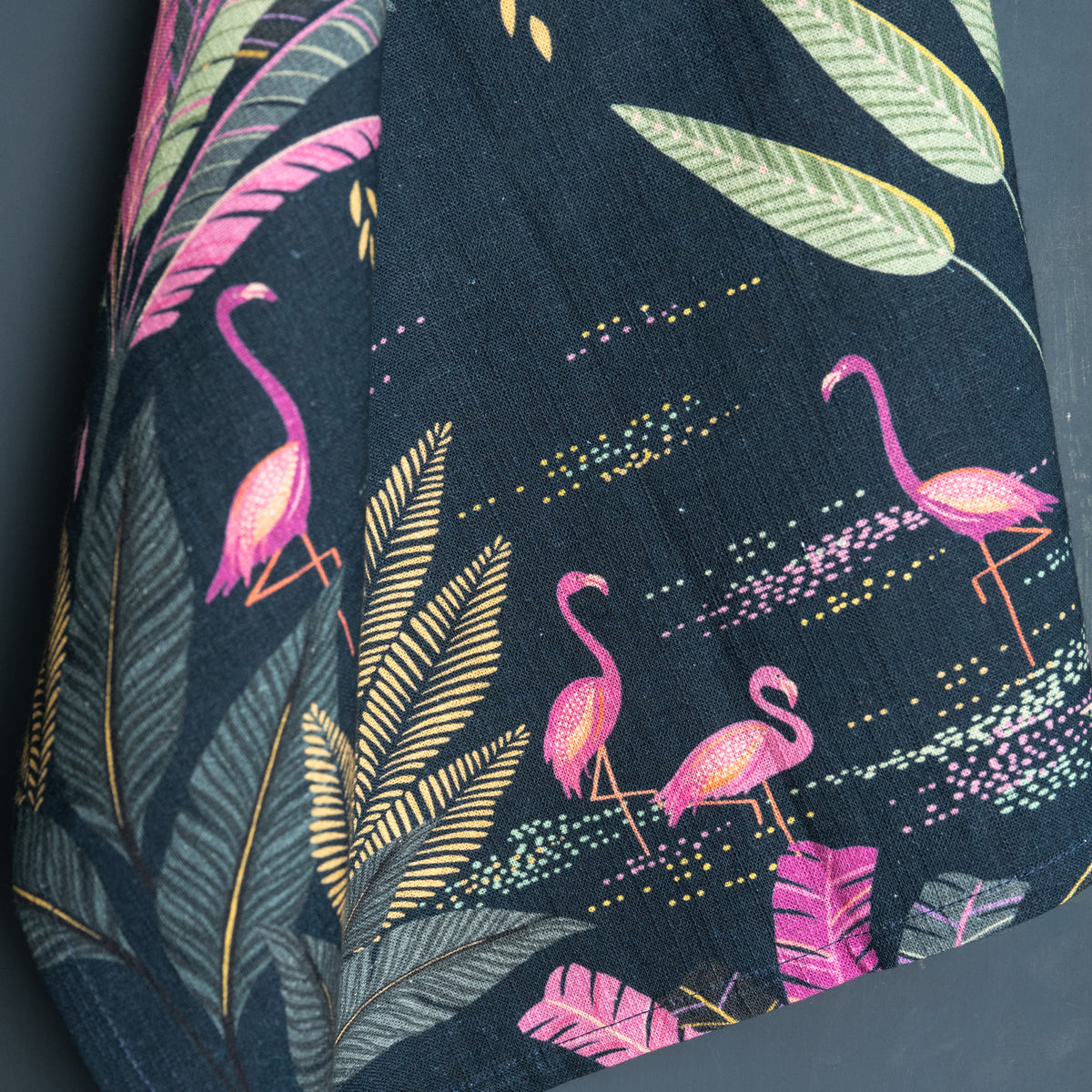 A palm navy screen printed towel.
