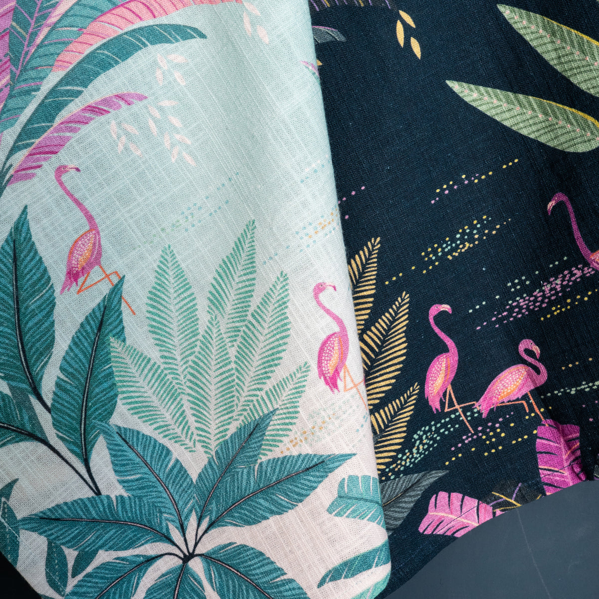 A flamingo palms screen printed towel.