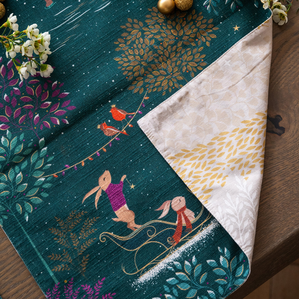 woodland tales table linens table linens displayed as a coordinated tabletop setting.