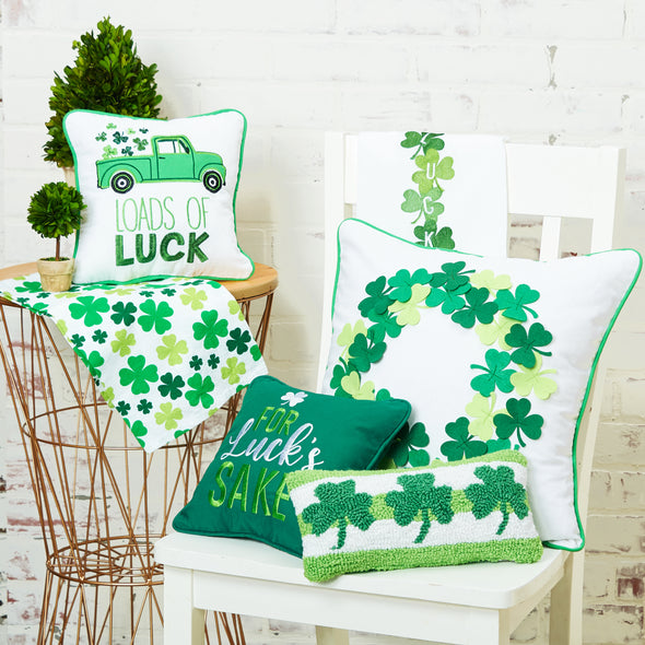 Shamrock Wishes collection includes pillows and kitchen towels.