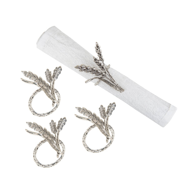 Silver Wheat Napkin Rings, Set of 4