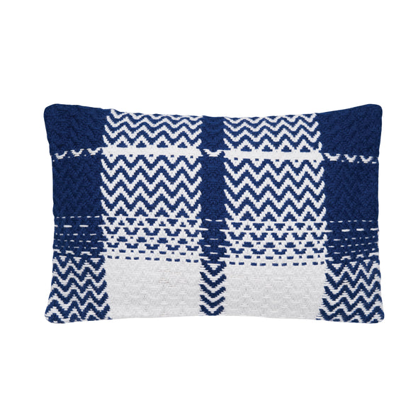 dark blue geometric and chevron indoor outdoor pillow