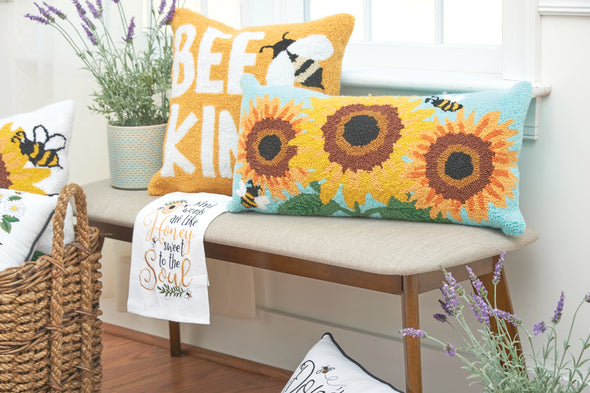 Sunflower Trio Hooked Pillow