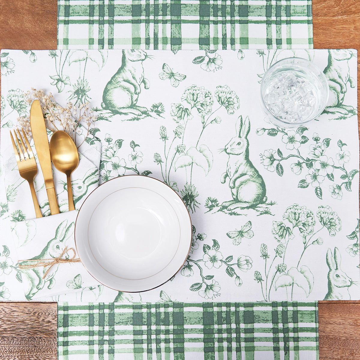 Spring Greens Bunny Toile Table Linens