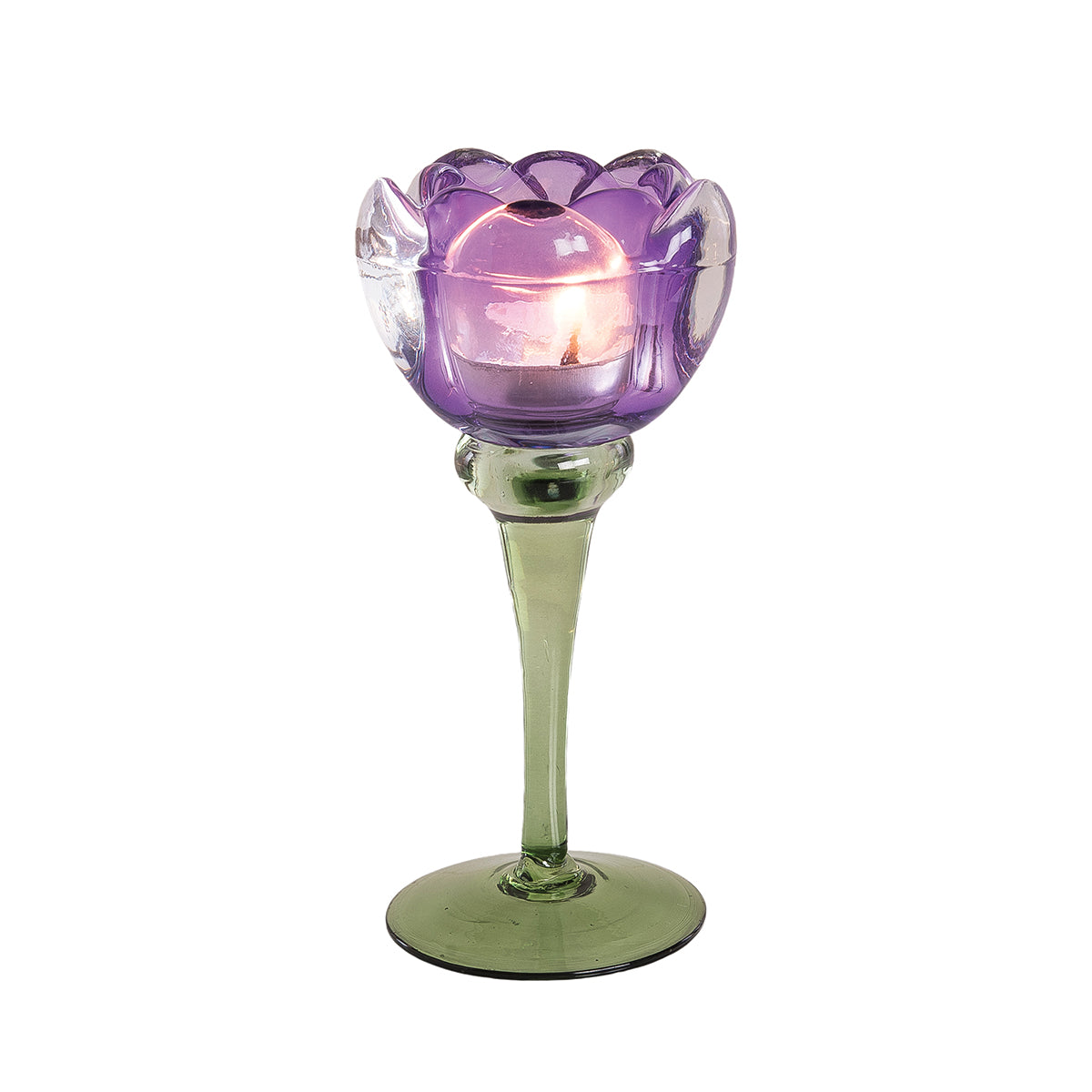 Purple Glass Flower Candle Holder