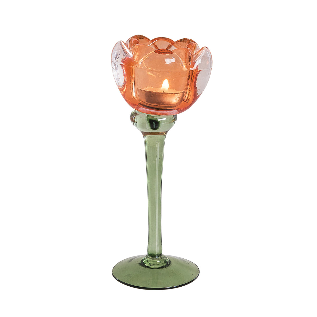 Orange Glass Flower Candle Holder