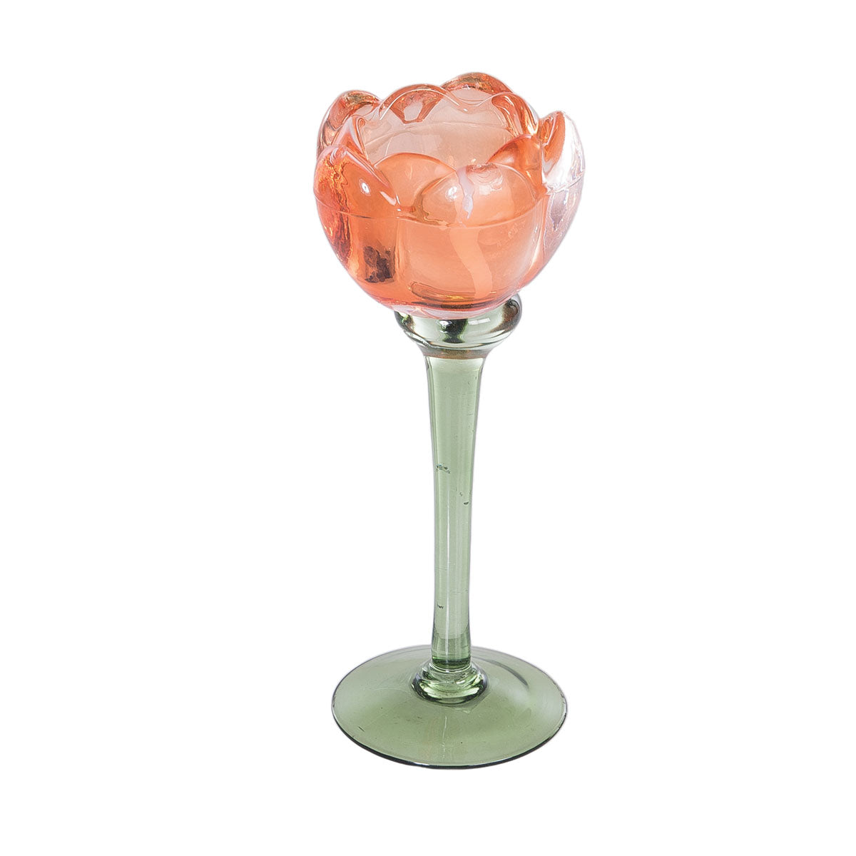 Orange Glass Flower Candle Holder
