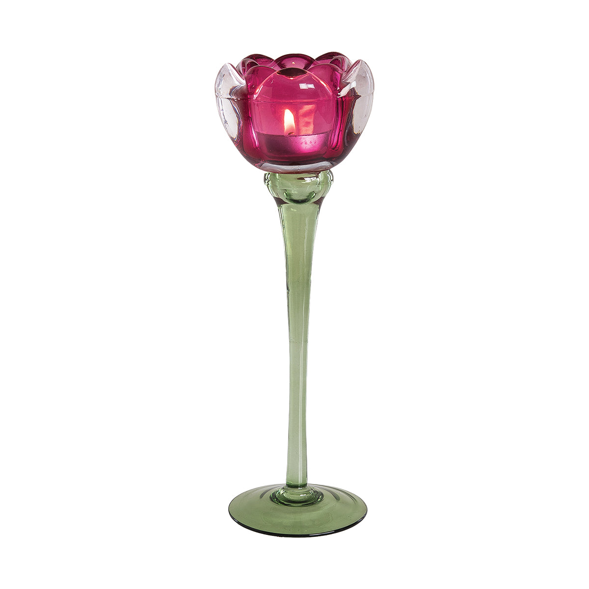 Red Glass Flower Candle Holder