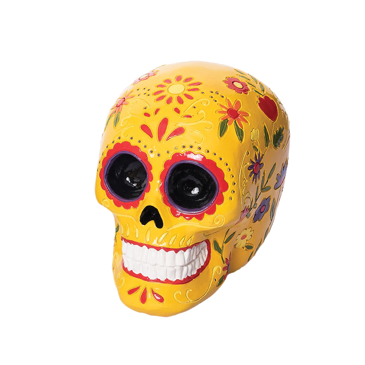 Yellow Floral Sugar Skull Figurine
