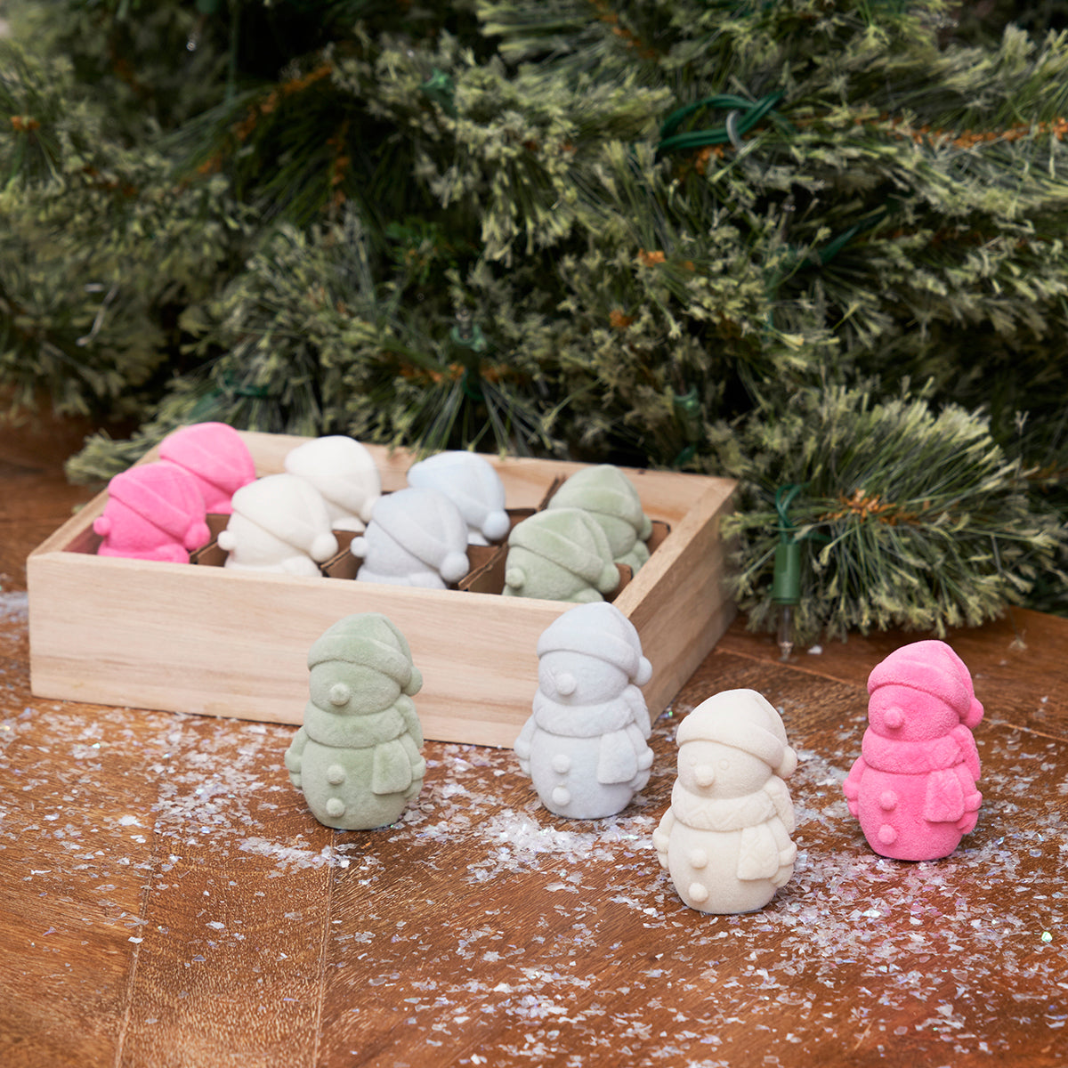 Flocked Snowman In Box, Set of 12