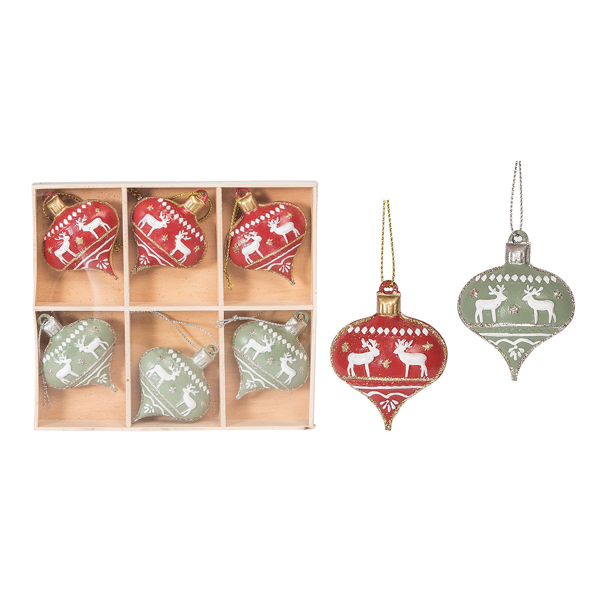 Red & Green Ornament, Set of 6
