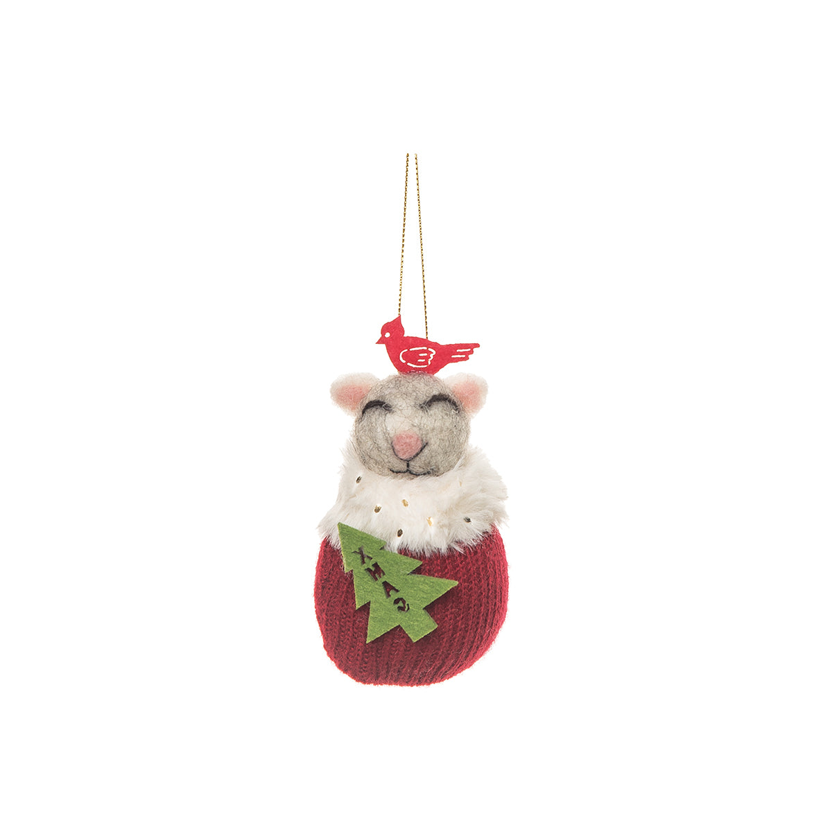 Cat in Stocking with Cardinal Fabric Ornament