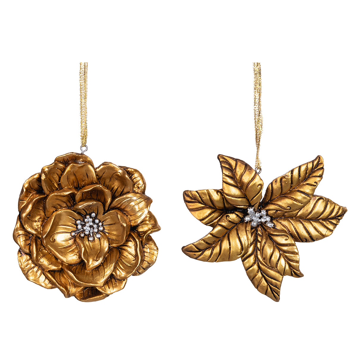 Gold Flower Ornaments, Asst. of 2