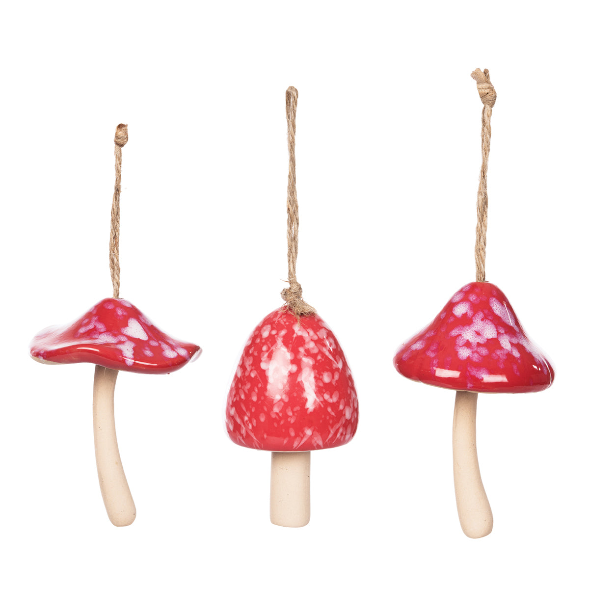 Ceramic Bell Mushroom Ornament, Set of 3