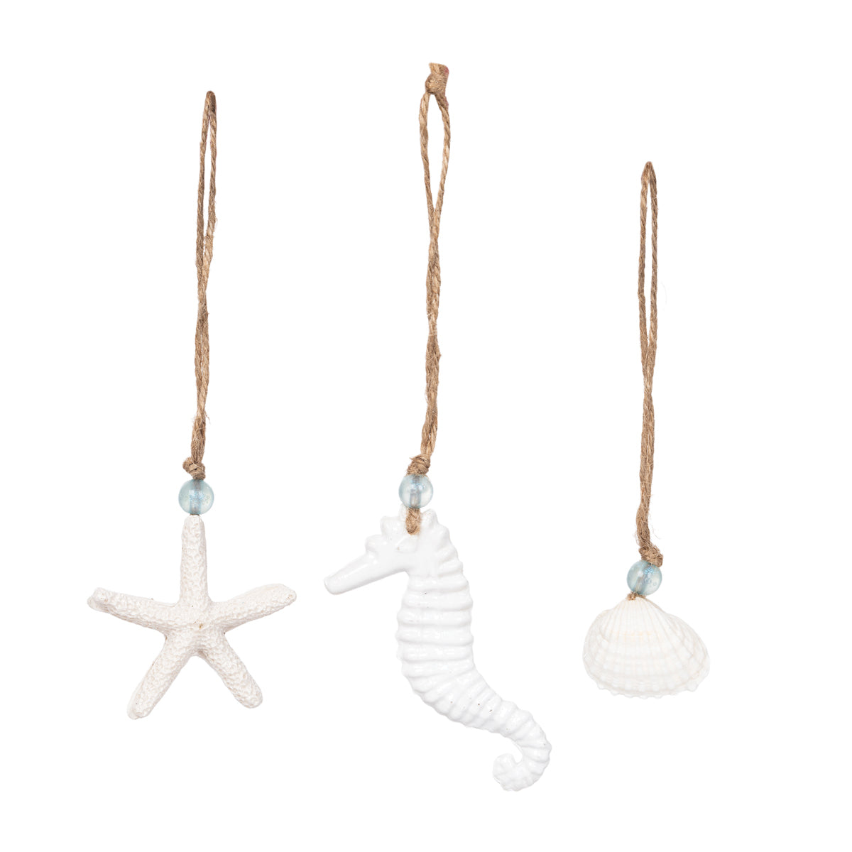 Sea Star, Seahorse, Shell Ornament, Set of 3