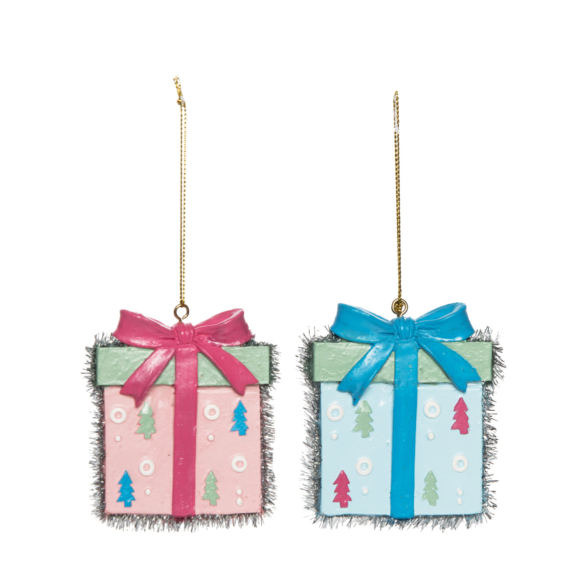 Vintage Present Ornament, Set of 2