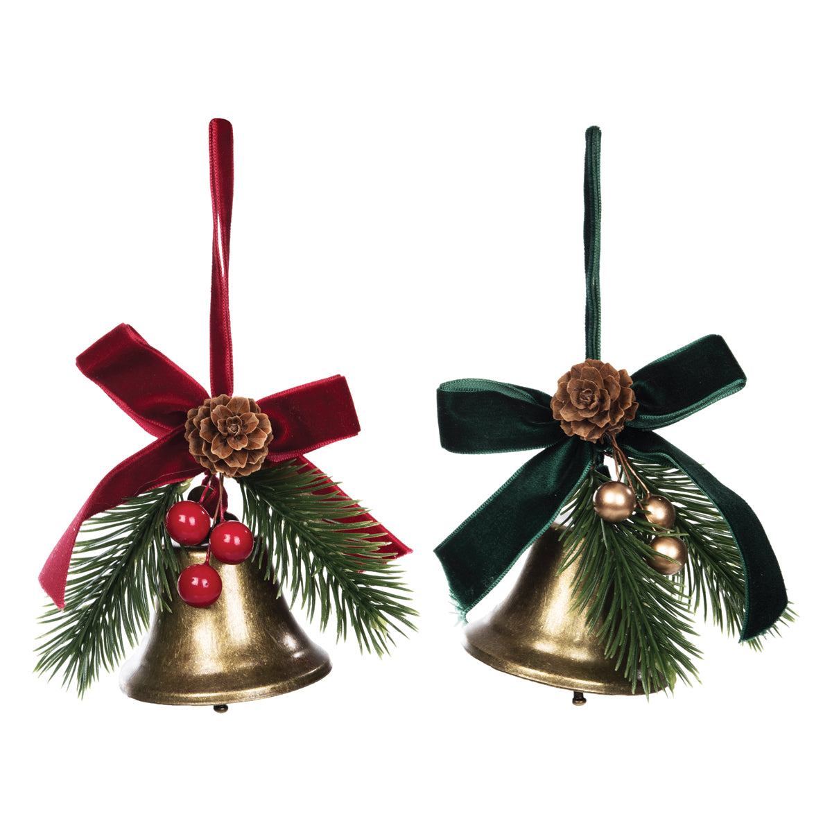 Gold Bell & Ribbon Ornament, Set of 2