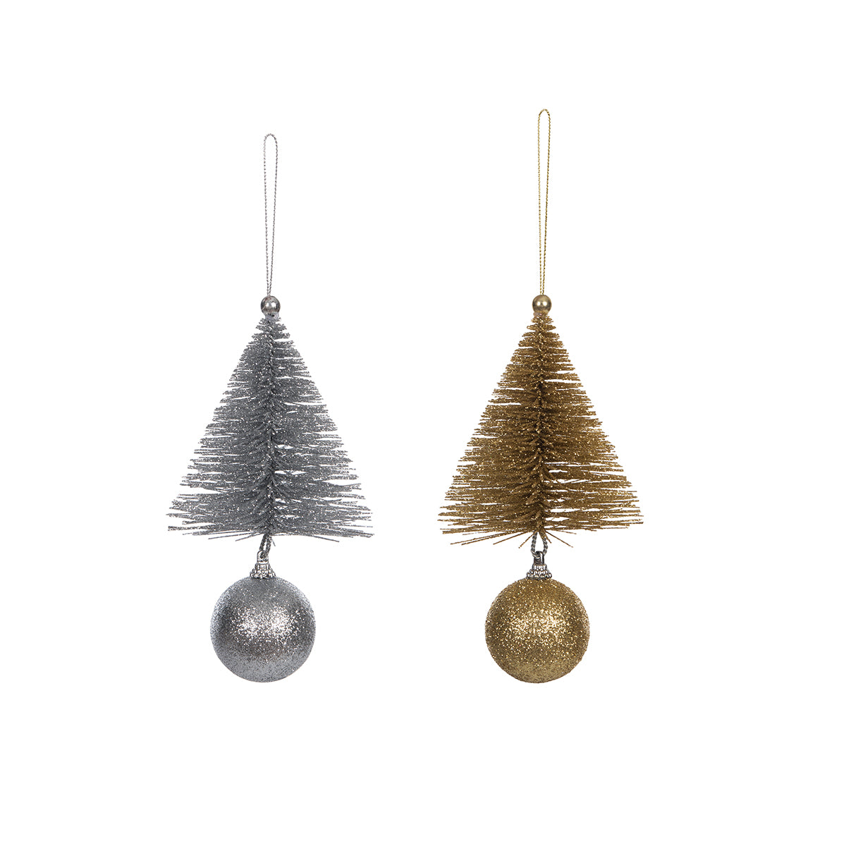 Silver & Gold Shimmer Tree Ornament, Set of 2