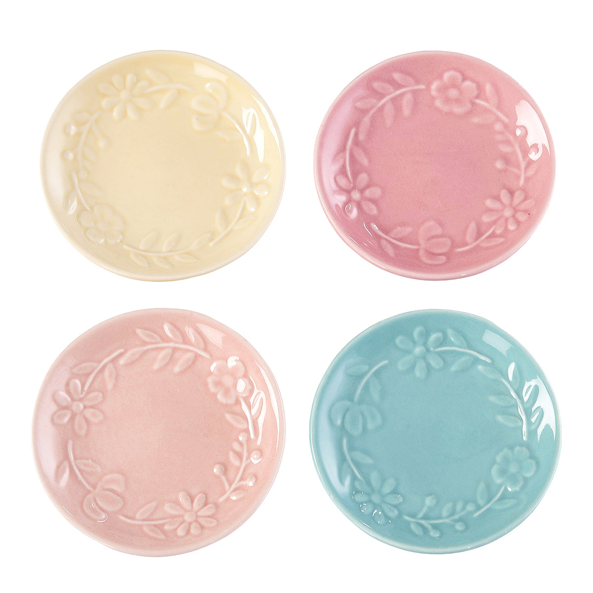 Spring Floral Embossed Plates, Set of 4