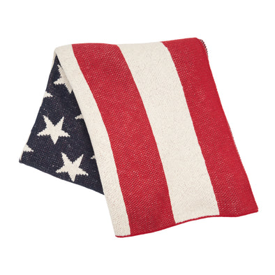 knitted throw that resembles an American flag design