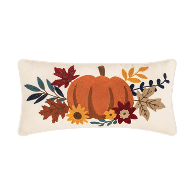 Autumn Pumpkin pillow featuring chain stitch details.