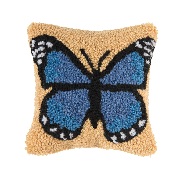 Blue Butterfly Hooked Pillow