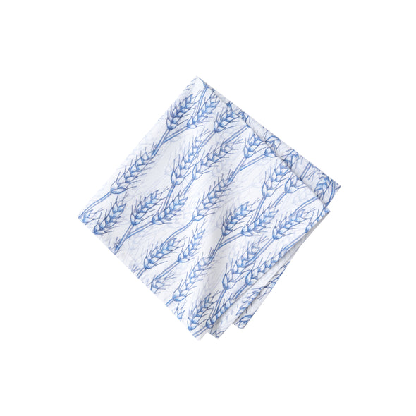 white napkin with blue wheat pattern