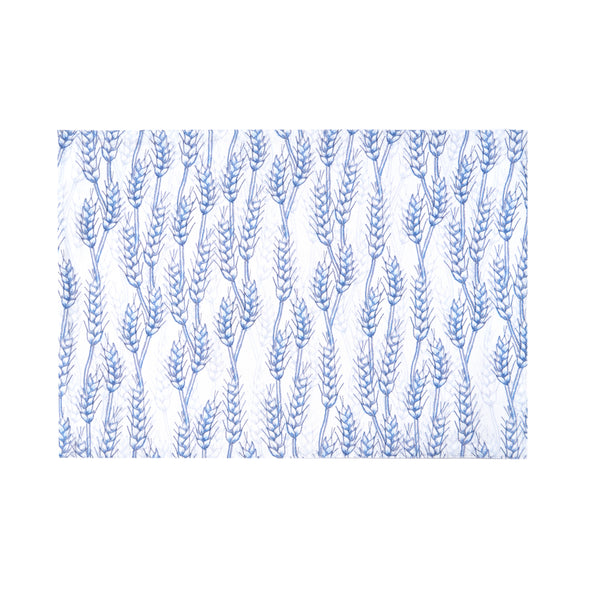 white placemat with blue wheat pattern