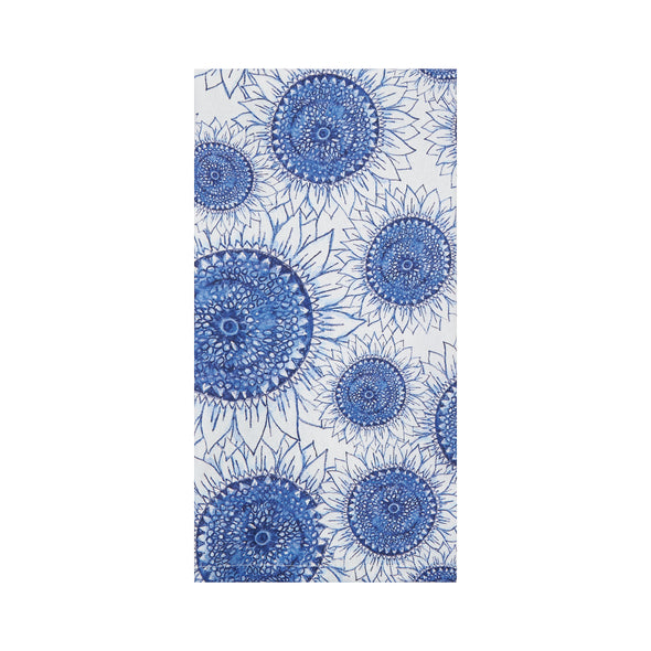 White kitchen towel with blue sunflower pattern