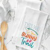 bunny trail kitchen towel on a counter