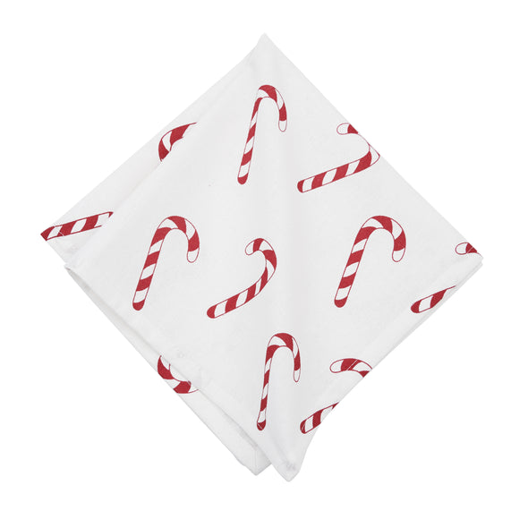 printed napkin with red and white candy canes on a white background