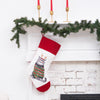 cat christmas stocking hanging from a mantel