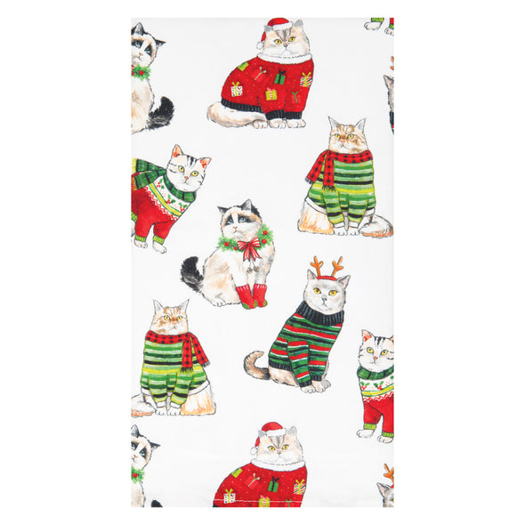 Detail view of the Cat Christmas Toss Kitchen Towel