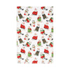 cat christmas toss kitchen towel, patterned with cats wearing red and green christmas sweaters