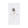 Coastal snowman kitchen towel with a snowman with starfish as buttons and a red and blue top hat