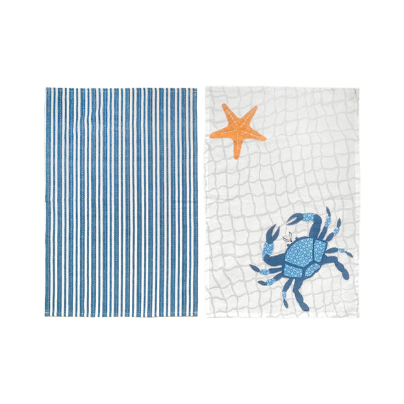 Crab Stripe Kitchen Towel, Set of 2