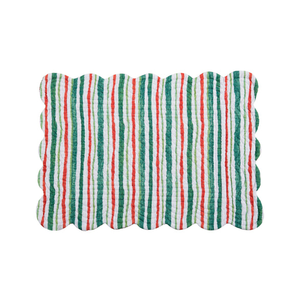 watercolor inspired red and green striped placemat