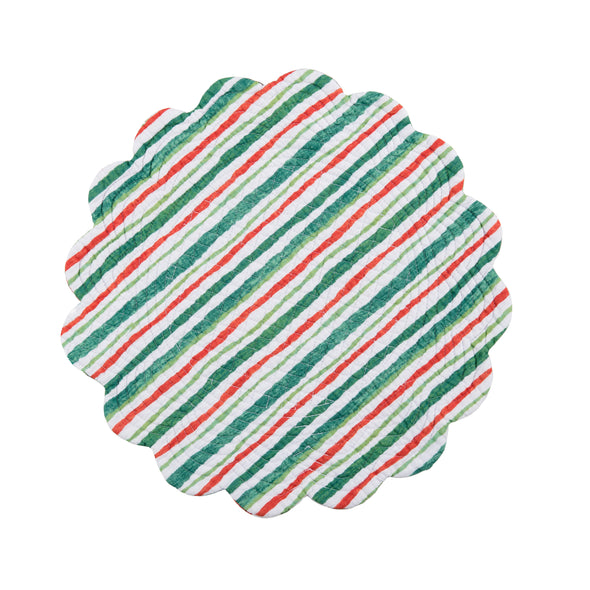 watercolor inspired red and green striped placemat