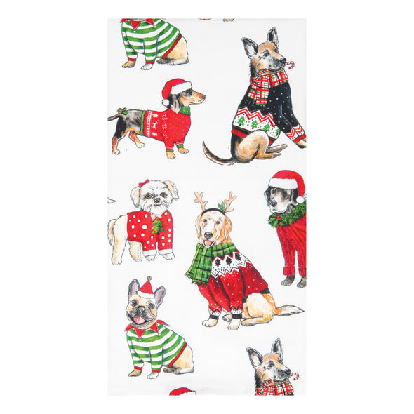 Detail view of the Dog Christmas Toss Kitchen Towel