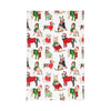 Dog christmas toss kitchen towel, patterned with dogs in red and green christmas sweaters