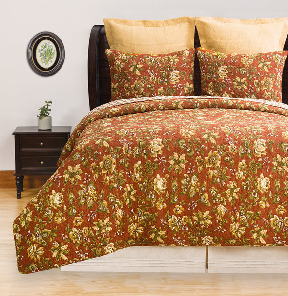 Estelle quilted bedding styled with cornsilk colored euro shams