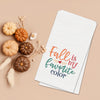 Embroidered Fall is my Favorite Color kitchen towel styled on a fall themed flat lay.