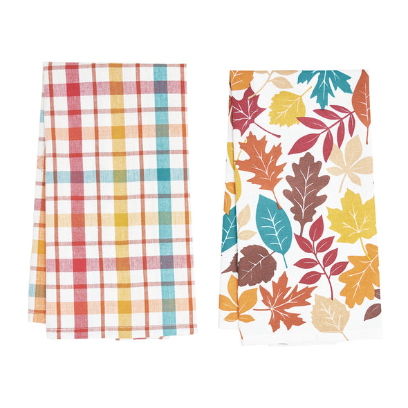 Fall Leaves & Plaid Kitchen towel set.
