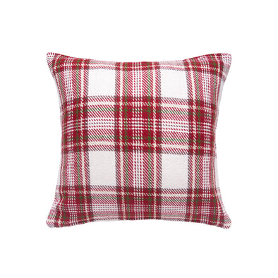 woven pillow with a red and white plaid design