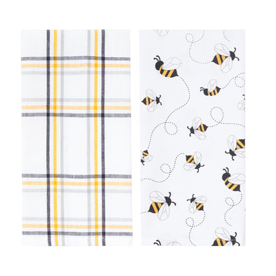 Honey Bee Plaid Kitchen Towel, Set of 2