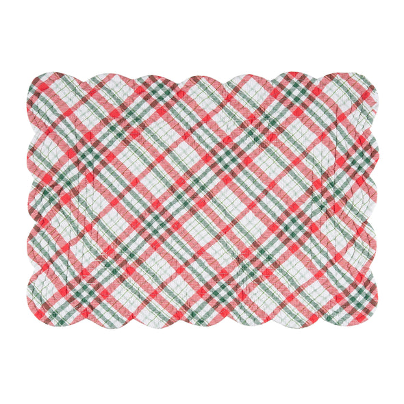 red and green plaid pattern on a quilted placemat