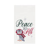 waffle weave towel with an owl bundled in winter gear next to the phrase peace to all