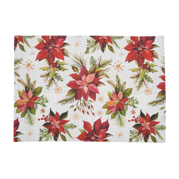 painterly poinsettias and foliage on printed placemat